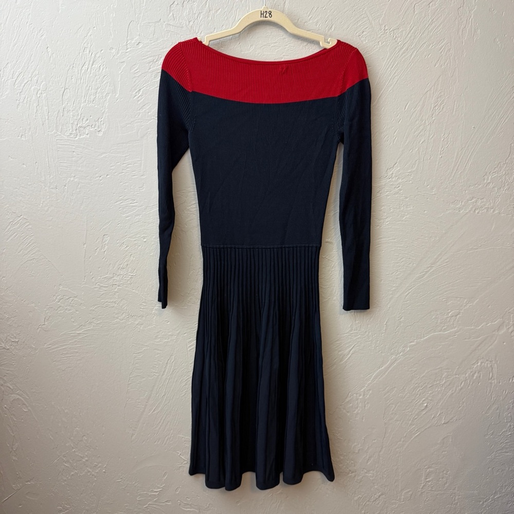 Lauren Ralph Lauren Patney Colorblock Midi Dress Navy Blue Red Long Sleeve Small - Picture 3 of 6